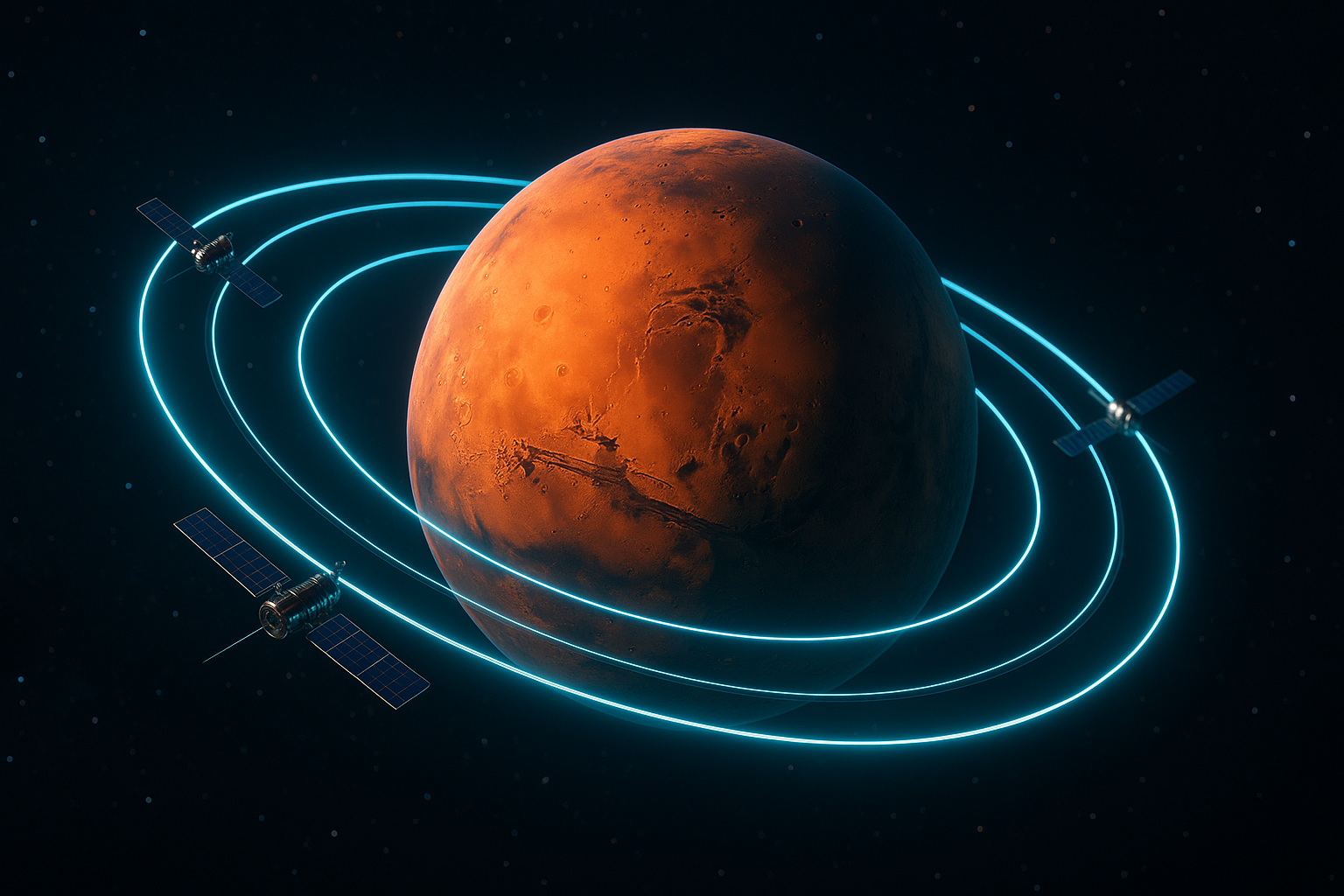 Mars with orbital satellites